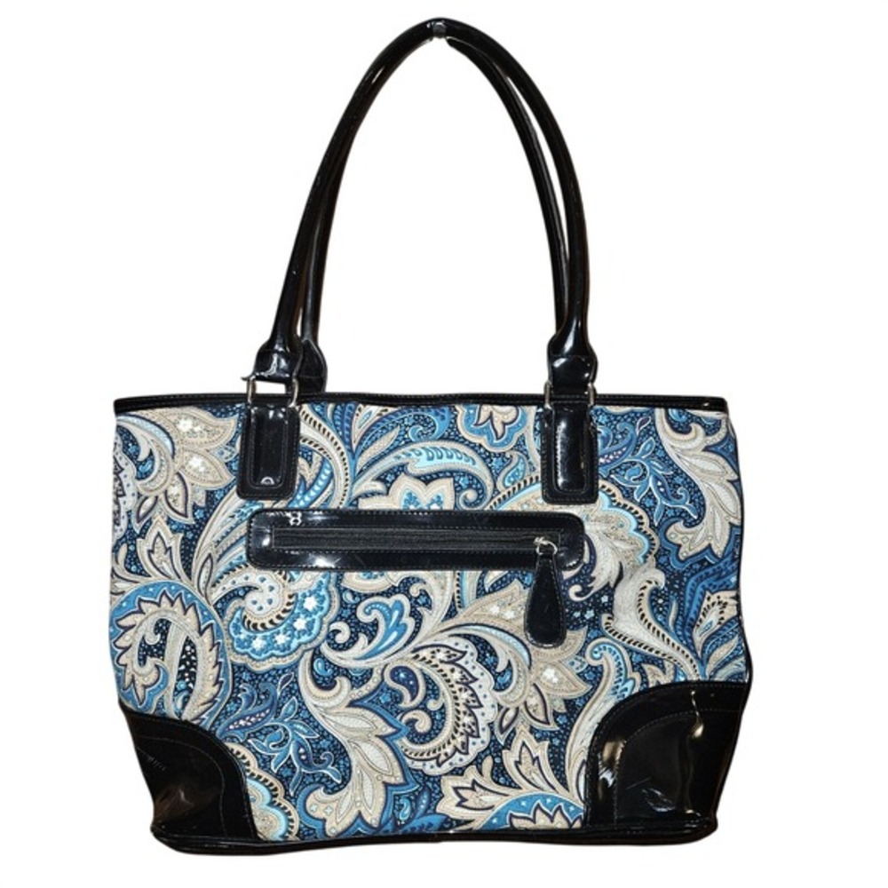 Cato Paisley Turquois Blue‎ and Black Faux Patent Leather Accente Purse Bag